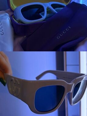 Gucci light blue Retro Sunglasses with Black Lenses+ packaging